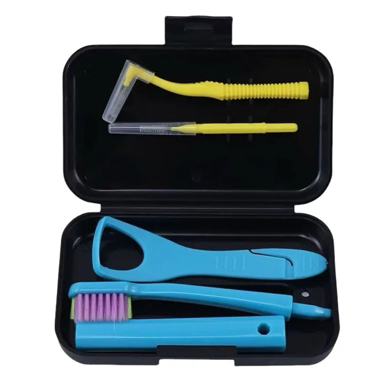 Dental Cleaning Care Kits Orthodontic Oral Care Brush Tongue Scraper Interdental Brush Travel Set Portable Clean Hygiene Case