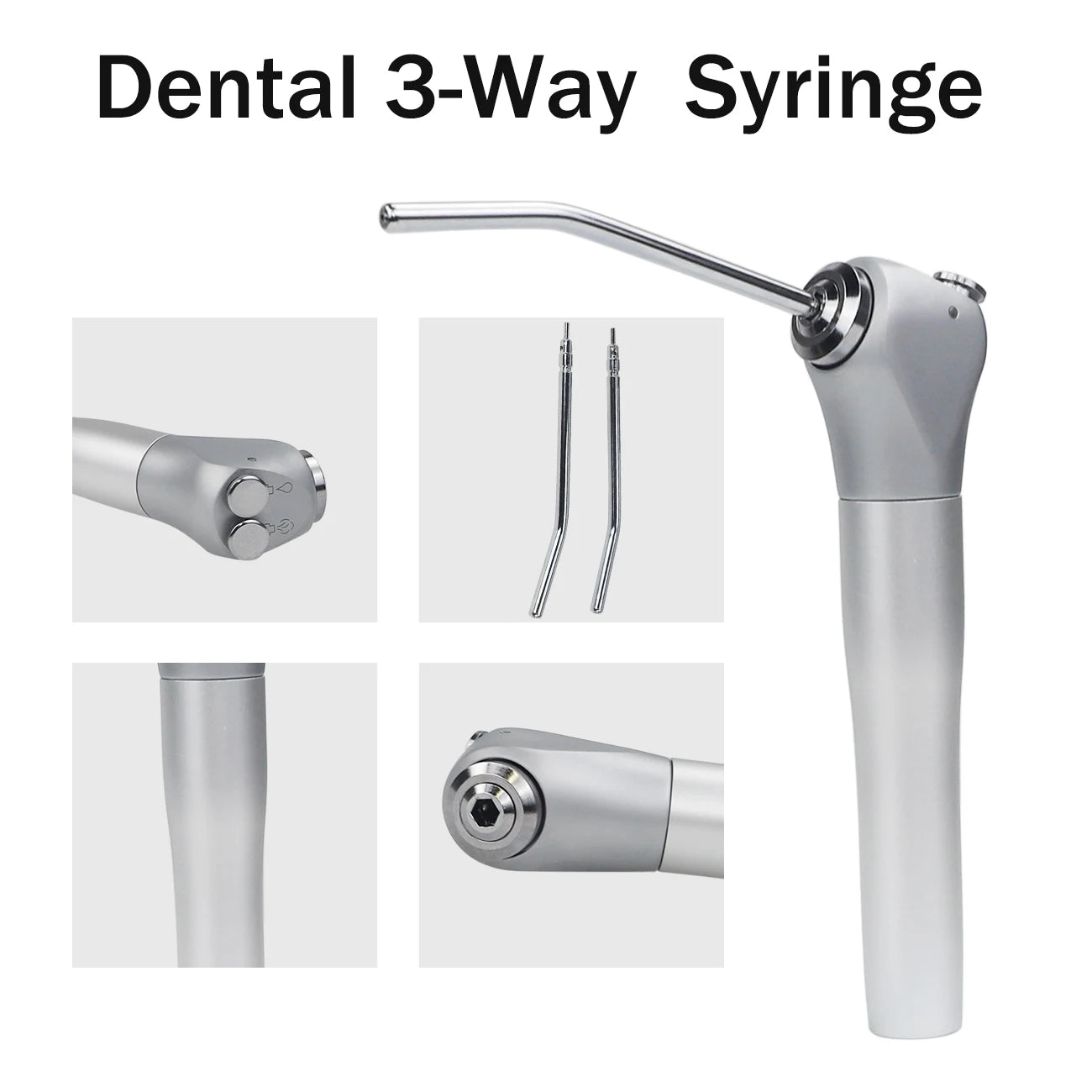 Dental Air Water Syringe 3 Way Syringe Handpiece Teeth Triplex Whitening Handpiece with 2 Nozzles Tips