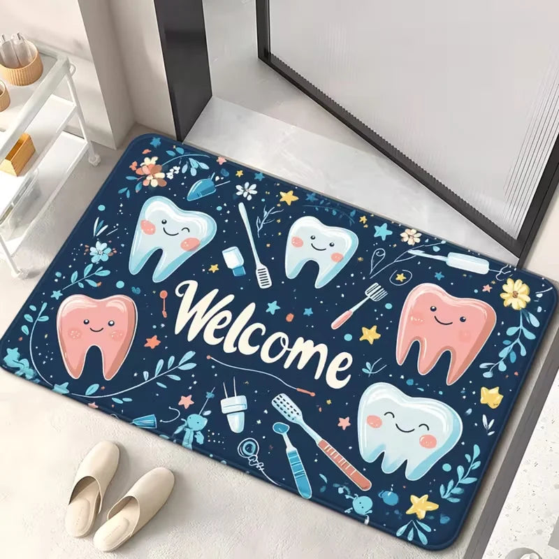 Dental Theme Pattern Door Mat Tooth Designs Smoke Technological Robotic Elements Dental Clinic Door Mat Dental Clinic Door Mat