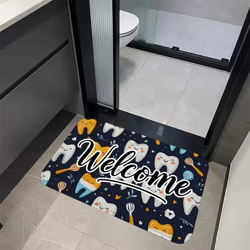 Dental Theme Pattern Door Mat Tooth Designs Smoke Technological Robotic Elements Dental Clinic Door Mat Dental Clinic Door Mat