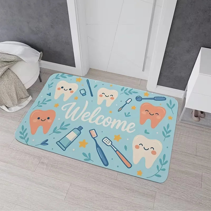 Dental Theme Pattern Door Mat Tooth Designs Smoke Technological Robotic Elements Dental Clinic Door Mat Dental Clinic Door Mat